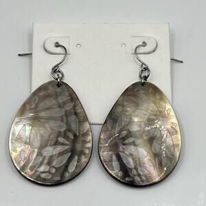 Mother of Pearl Teardrop Earrings Silver Gray Iridescent Floral Shell Boho Beach